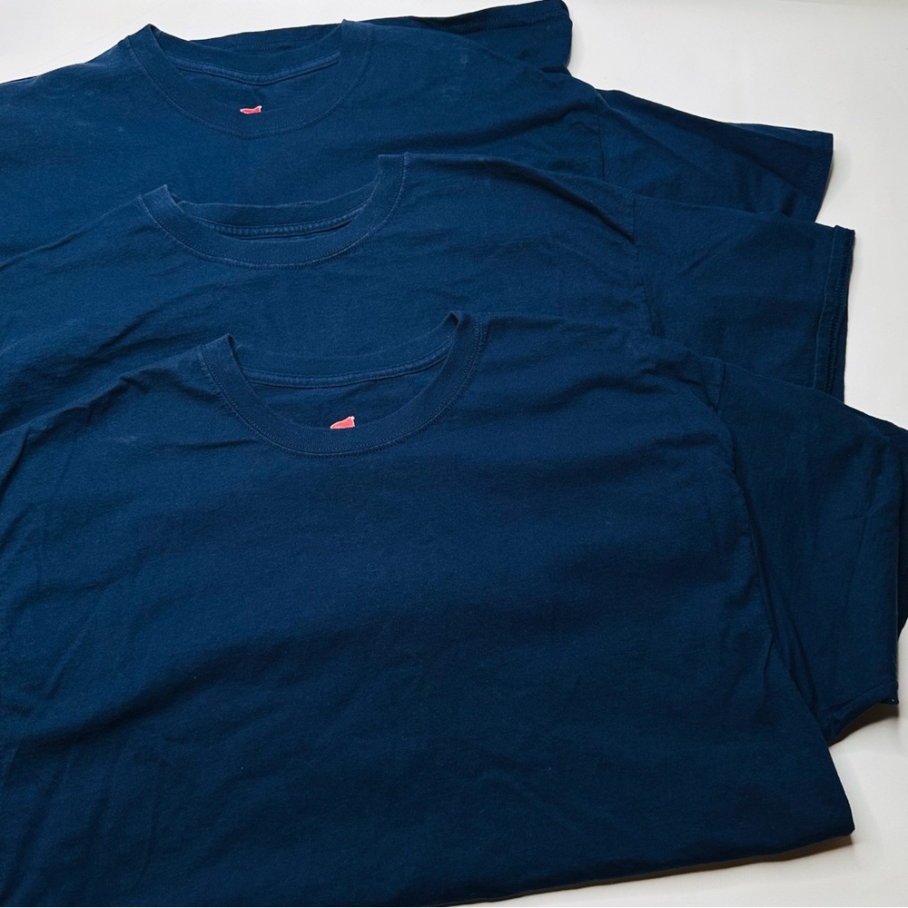 Bundle (3) Hanes Tagless Mens Dark Blue Crewneck TShirts Basic Staple Casual XL